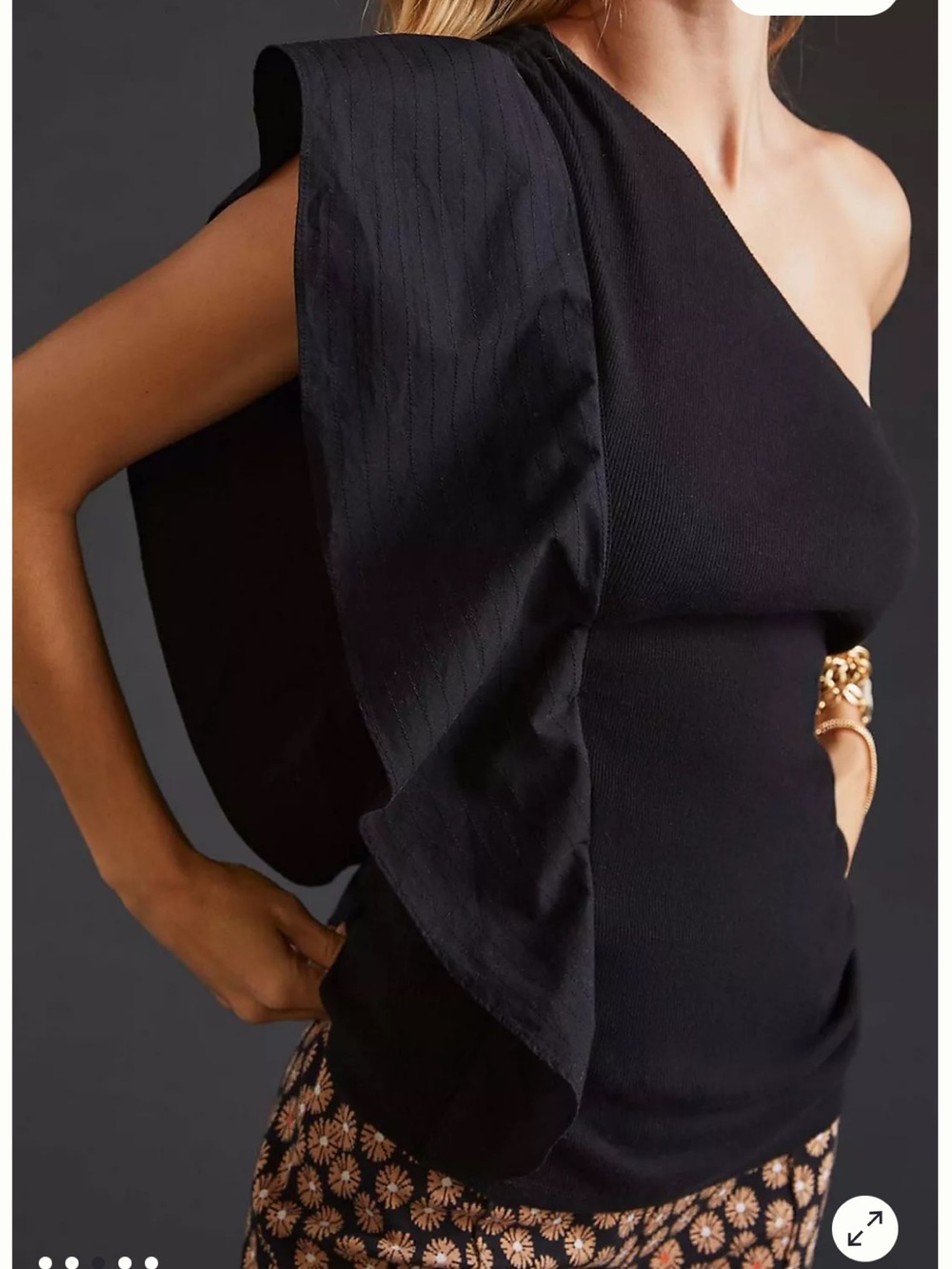 Anthropologie Black One-Shoulder Ruffle Top